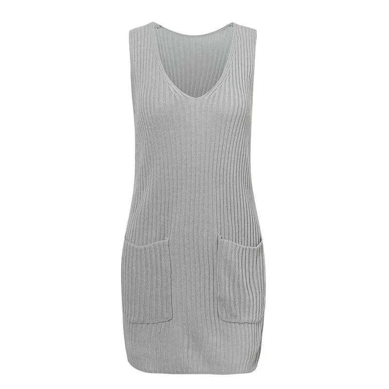 Women's Spring/Autumn Sleeveless Knitted Sweater Mini Dress