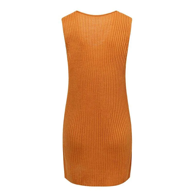 Women's Spring/Autumn Sleeveless Knitted Sweater Mini Dress
