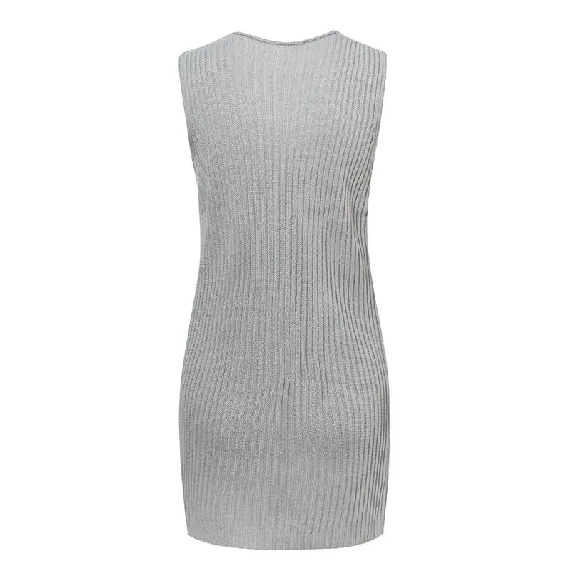 Women's Spring/Autumn Sleeveless Knitted Sweater Mini Dress