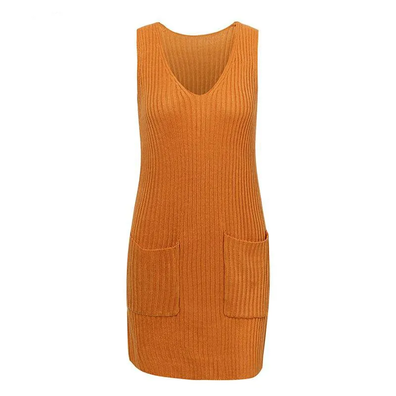 Women's Spring/Autumn Sleeveless Knitted Sweater Mini Dress