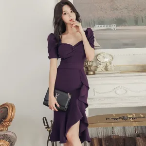 Women's Summer High-Waist V-Neck Short-Sleeved Sheath Dress