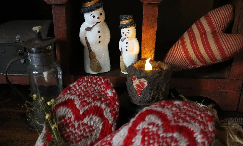 Wool Heart Mittens with Heart Candle Winter Gathering
