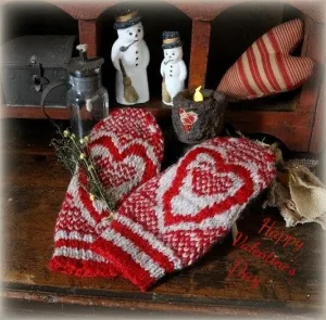 Wool Heart Mittens with Heart Candle Winter Gathering