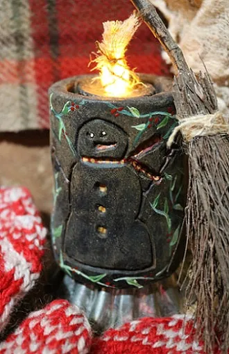 Wool Heart Mittens with Snowman Candle Winter Gathering