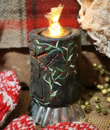 Wool Heart Mittens with Snowman Candle Winter Gathering