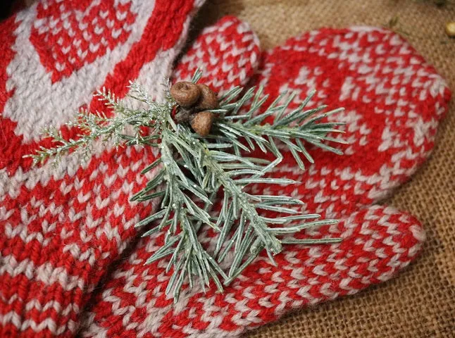 Wool Heart Mittens with Snowman Candle Winter Gathering