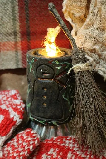 Wool Heart Mittens with Snowman Candle Winter Gathering