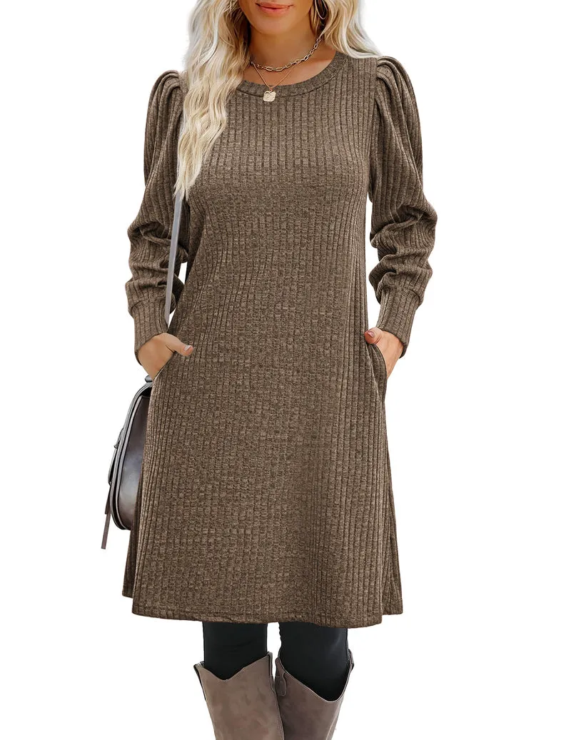 Zeagoo Women Knit Dress Puff Long Sleeve Dress
