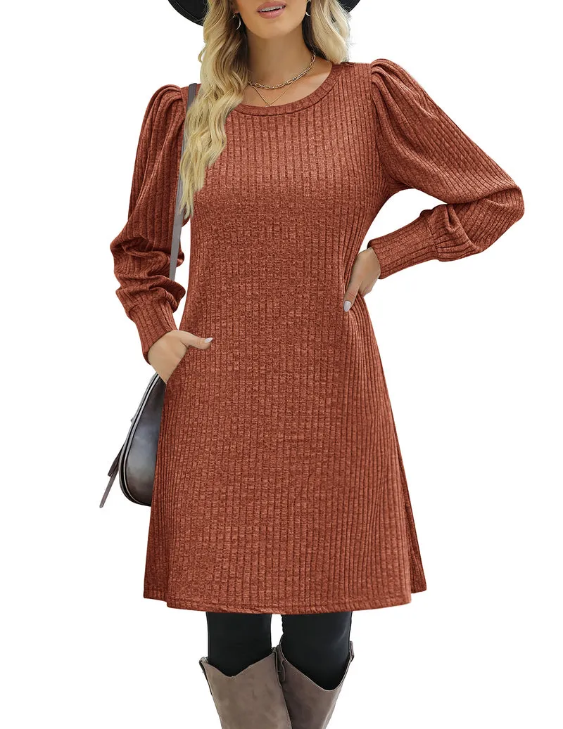 Zeagoo Women Knit Dress Puff Long Sleeve Dress