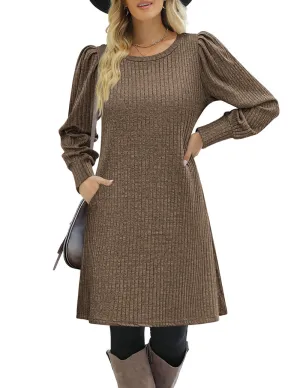 Zeagoo Women Knit Dress Puff Long Sleeve Dress