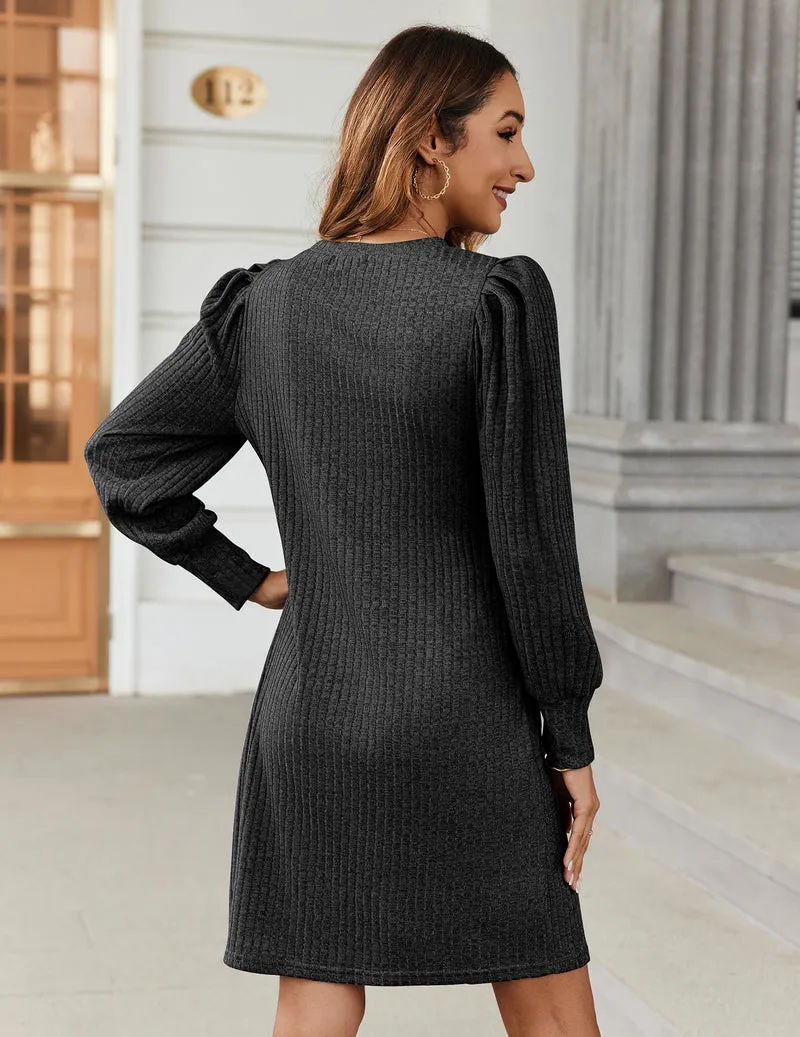 Zeagoo Women Knit Dress Puff Long Sleeve Dress