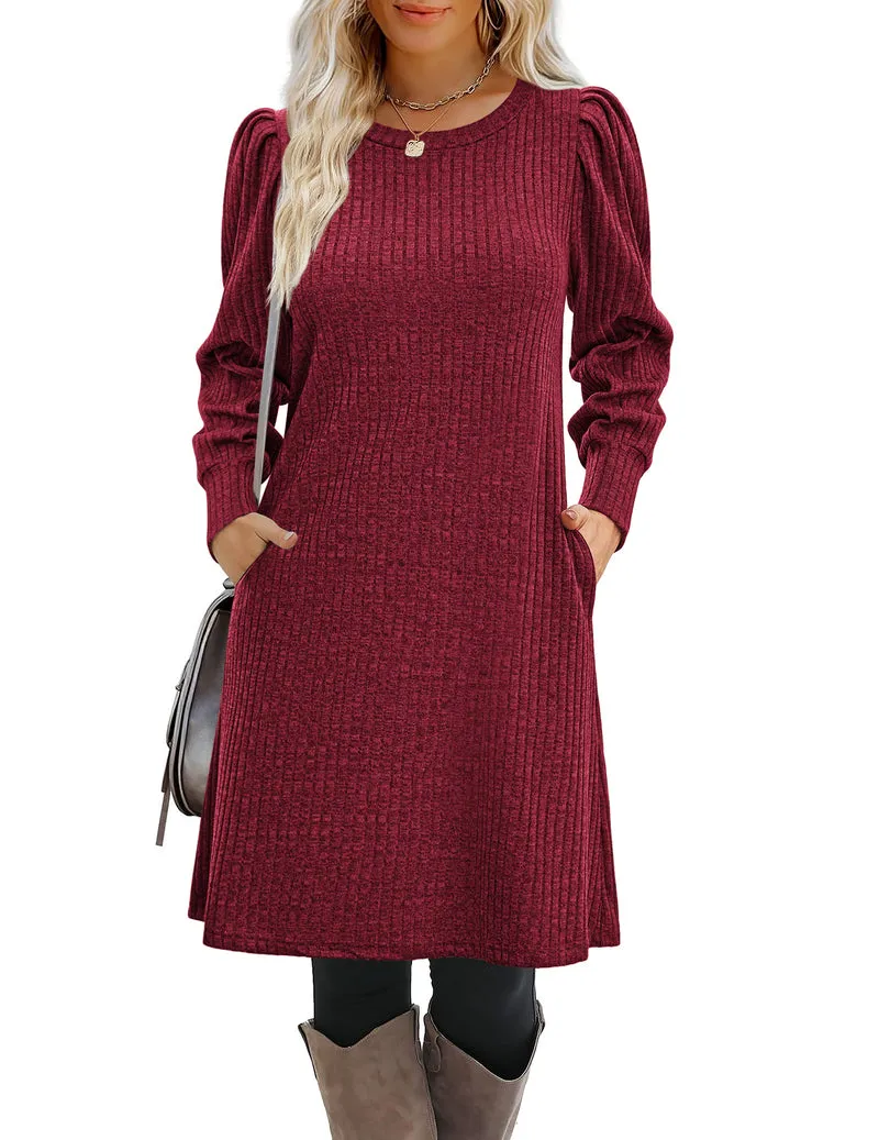 Zeagoo Women Knit Dress Puff Long Sleeve Dress