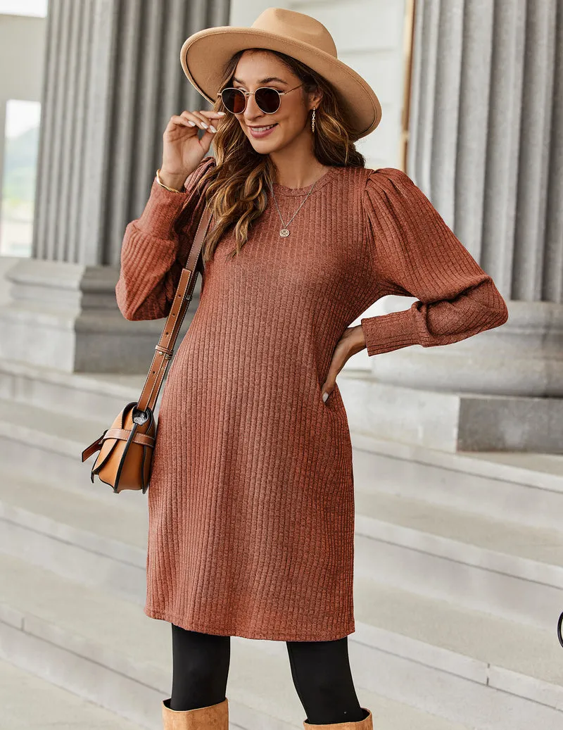 Zeagoo Women Knit Dress Puff Long Sleeve Dress