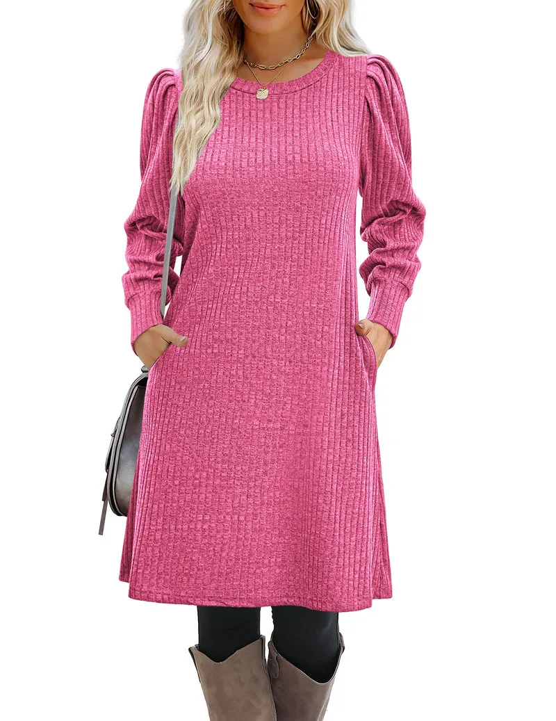 Zeagoo Women Knit Dress Puff Long Sleeve Dress
