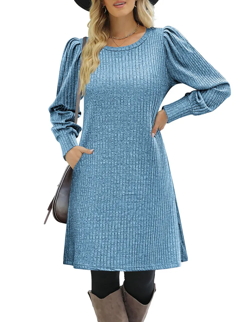 Zeagoo Women Knit Dress Puff Long Sleeve Dress
