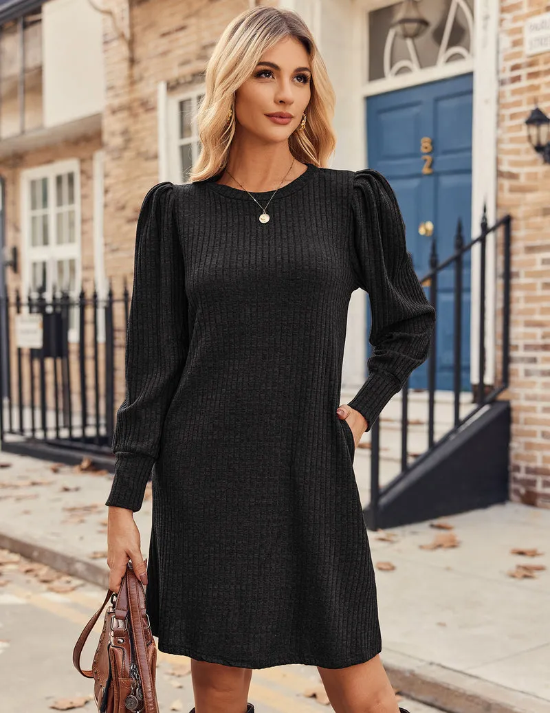 Zeagoo Women Knit Dress Puff Long Sleeve Dress