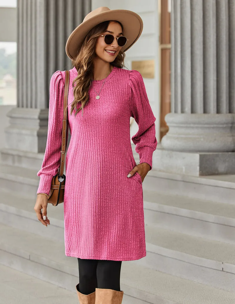Zeagoo Women Knit Dress Puff Long Sleeve Dress