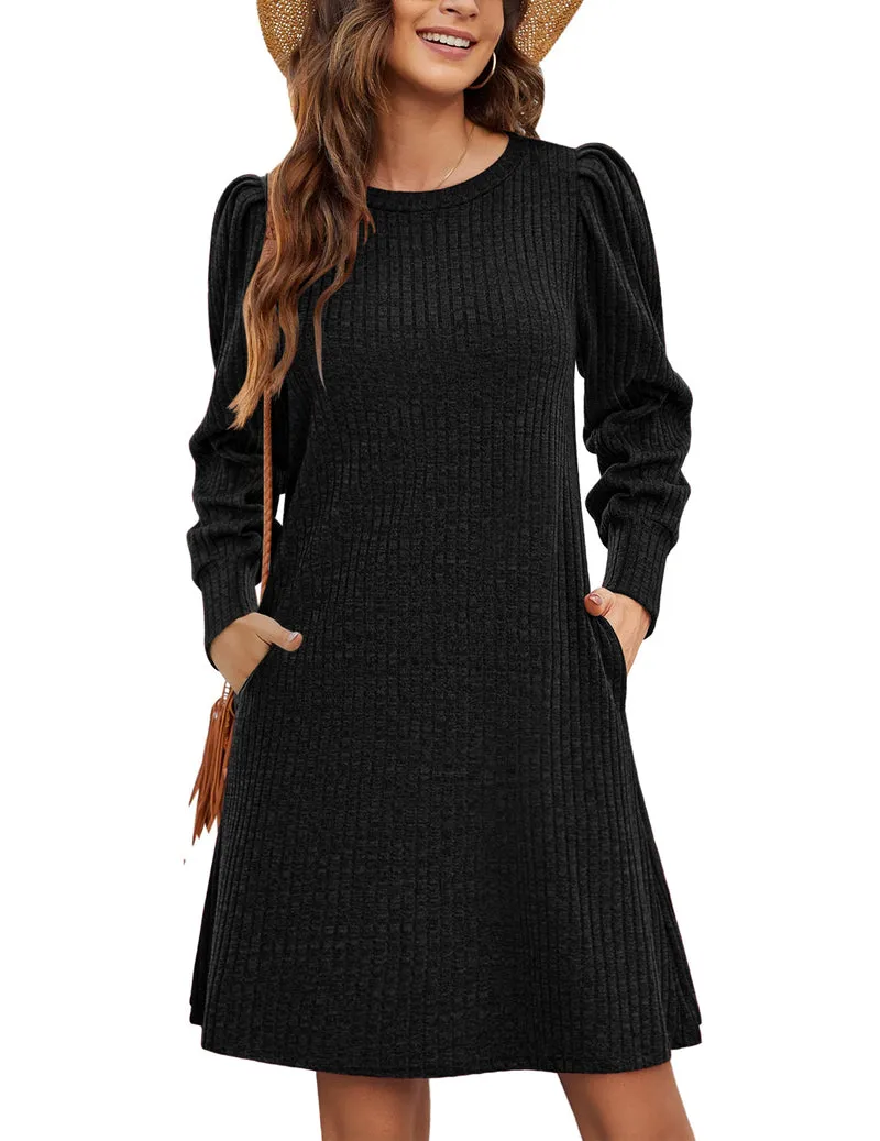 Zeagoo Women Knit Dress Puff Long Sleeve Dress
