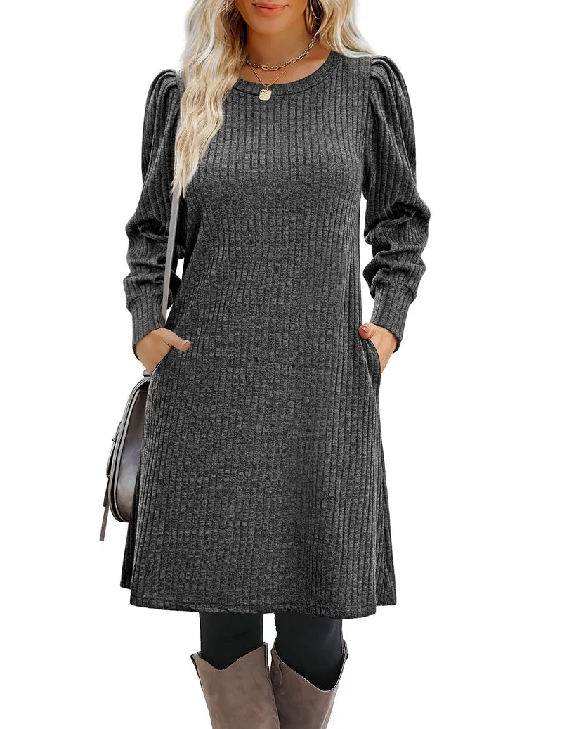 Zeagoo Women Knit Dress Puff Long Sleeve Dress