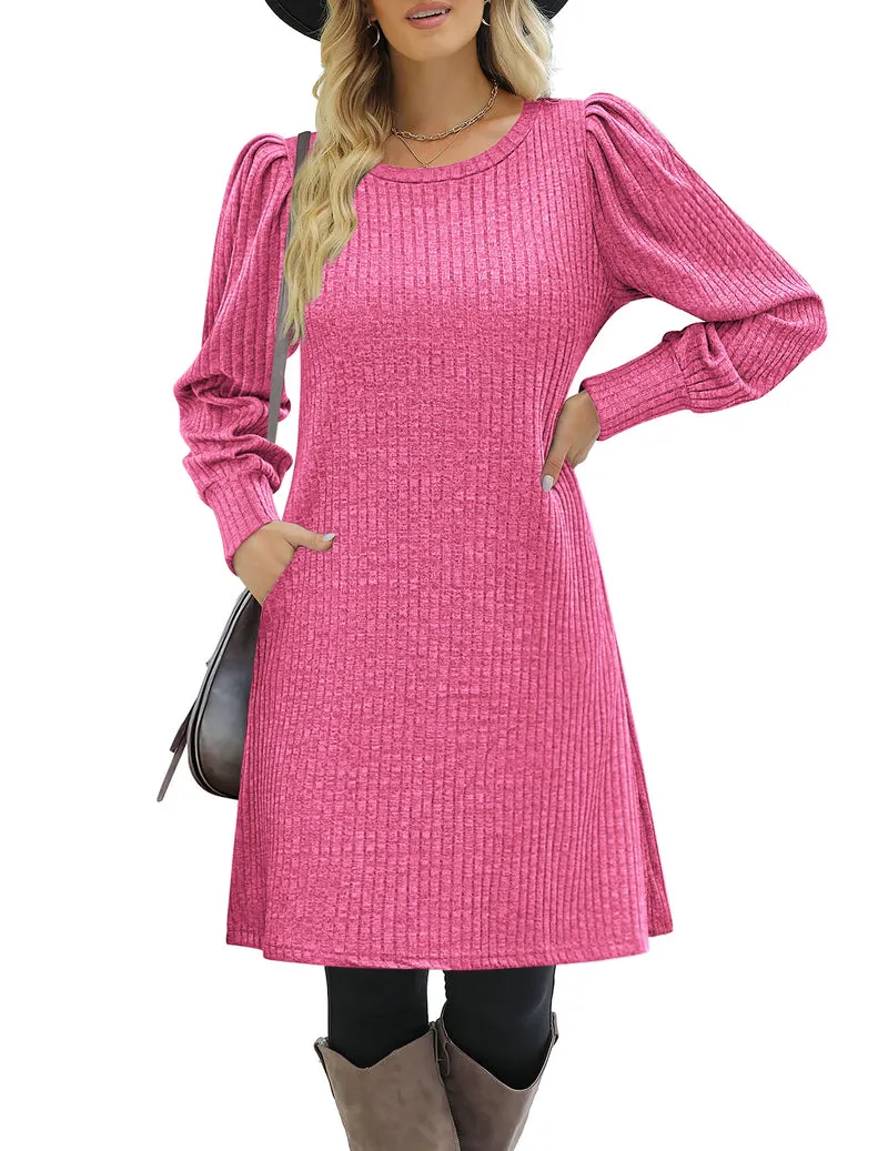 Zeagoo Women Knit Dress Puff Long Sleeve Dress