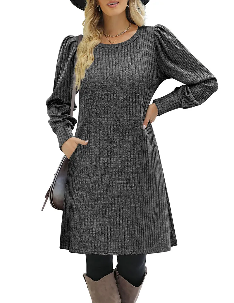 Zeagoo Women Knit Dress Puff Long Sleeve Dress