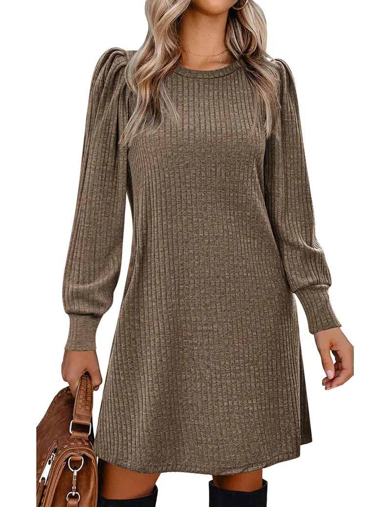 Zeagoo Women Knit Dress Puff Long Sleeve Dress