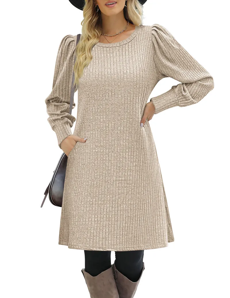 Zeagoo Women Knit Dress Puff Long Sleeve Dress